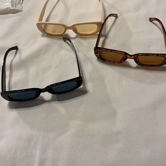 BUNDLE Trendy Rectangle Sunglasses 3pk: black, light pink/cream & animal print - Picture 2 of 4